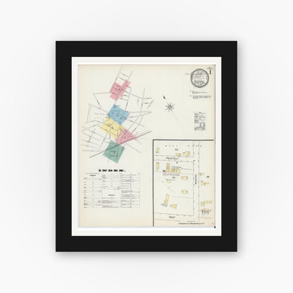 Old map wall art mockup — black gallery frame with white mat — Sanborn Fire Insurance Map from Reading, Middlesex County, Massachusetts (1892), Sheet #0001
