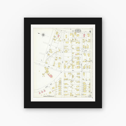 Old map wall art mockup — black gallery frame with white mat — Sanborn Fire Insurance Map from Mount Vernon, Posey County, Indiana (1907), Sheet #0004