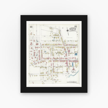 Old map wall art mockup — black gallery frame with white mat — Sanborn Fire Insurance Map from Chambersburg, Franklin County, Pennsylvania (1924), Sheet #0022