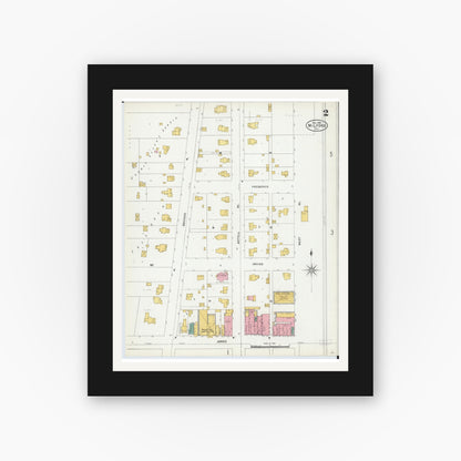 Old map wall art mockup — black gallery frame with white mat — Sanborn Fire Insurance Map from Milford, Iroquois County, Illinois (1906), Sheet #0002