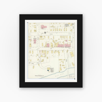 Old map wall art mockup — black gallery frame with white mat — Sanborn Fire Insurance Map from Huron, Erie County, Ohio (1910), Sheet #0002