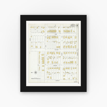 Old map wall art mockup — black gallery frame with white mat — Sanborn Fire Insurance Map from Garrett, De Kalb County, Indiana (1901), Sheet #0002
