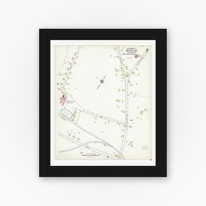 Old map wall art mockup — black gallery frame with white mat — Sanborn Fire Insurance Map from Mineville, Essex County, New York (1916), Sheet #0009