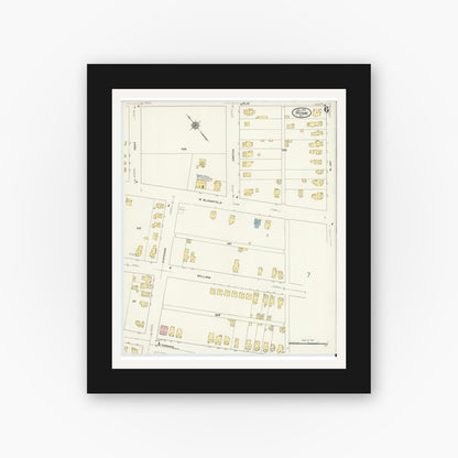 Old map wall art mockup — black gallery frame with white mat — Sanborn Fire Insurance Map from Rome, Oneida County, New York (1909), Sheet #0006