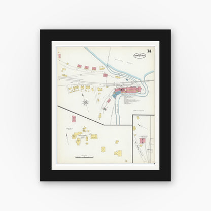 Old map wall art mockup — black gallery frame with white mat — Sanborn Fire Insurance Map from Charlottesville, Independent Cities, Virginia (1902), Sheet #0014