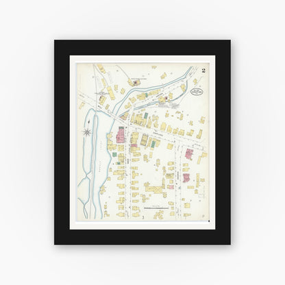 Old map wall art mockup — black gallery frame with white mat — Sanborn Fire Insurance Map from Groton, Tomkins County, New York (1908), Sheet #0002