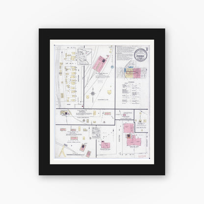 Old map wall art mockup — black gallery frame with white mat — Sanborn Fire Insurance Map from Biwabik, Saint Louis County, Minnesota (1921) - Complete Map Set