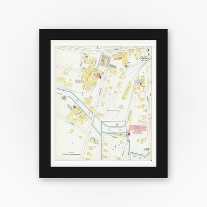 Old map wall art mockup — black gallery frame with white mat — Sanborn Fire Insurance Map from Hudson, Middlesex County, Massachusetts (1903), Sheet #0007