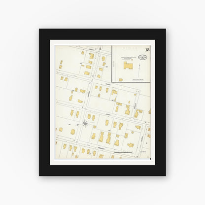 Old map wall art mockup — black gallery frame with white mat — Sanborn Fire Insurance Map from Clinton, Worcester County, Massachusetts (1904), Sheet #0013