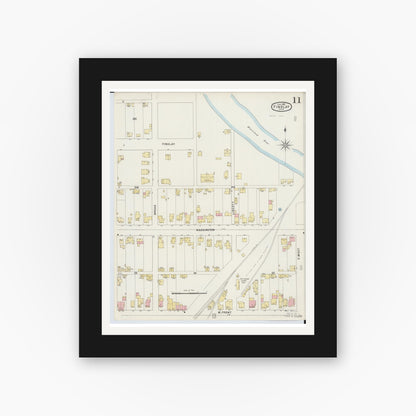Old map wall art mockup — black gallery frame with white mat — Sanborn Fire Insurance Map from Findlay, Hancock County, Ohio (1895), Sheet #0011