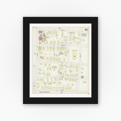 Old map wall art mockup — black gallery frame with white mat — Sanborn Fire Insurance Map from Waltham, Middlesex County, Massachusetts (1903), Sheet #0024