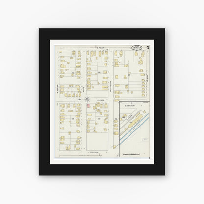 Old map wall art mockup — black gallery frame with white mat — Sanborn Fire Insurance Map from Ithaca, Tompkins County, New York (1893), Sheet #0005