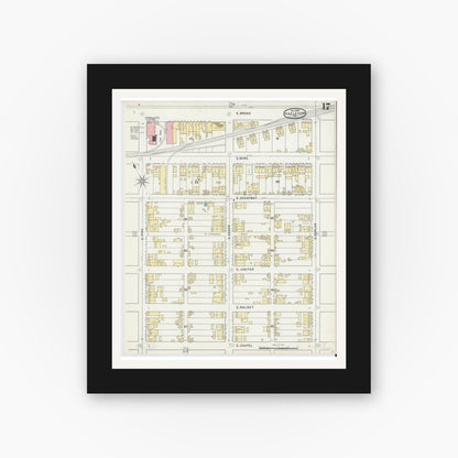 Old map wall art mockup — black gallery frame with white mat — Sanborn Fire Insurance Map from Hazleton, Luzerne County, Pennsylvania (1895), Sheet #0017
