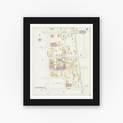 Old map wall art mockup — black gallery frame with white mat — Sanborn Fire Insurance Map from Norwich, Chenango County, New York (1897), Sheet #0004