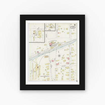 Old map wall art mockup — black gallery frame with white mat — Sanborn Fire Insurance Map from Cuba, Allegany County, New York (1897), Sheet #0002