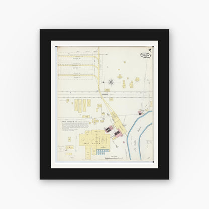 Old map wall art mockup — black gallery frame with white mat — Sanborn Fire Insurance Map from Oscoda, Iosco County, Michigan (1890), Sheet #0002