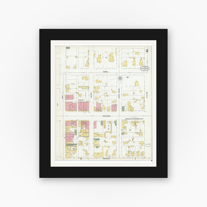 Old map wall art mockup — black gallery frame with white mat — Sanborn Fire Insurance Map from Cuero, De Witt County, Texas (1902), Sheet #0002