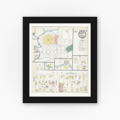 Old map wall art mockup — black gallery frame with white mat — Sanborn Fire Insurance Map from Delavan, Walworth County, Wisconsin (1892) - Complete Map Set