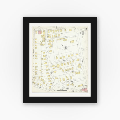 Old map wall art mockup — black gallery frame with white mat — Sanborn Fire Insurance Map from Everett, Middlesex County, Massachusetts (1903), Sheet #0012