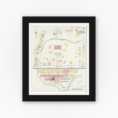 Old map wall art mockup — black gallery frame with white mat — Sanborn Fire Insurance Map from Tarrytown, Westchester County, New York (1915), Sheet #0009