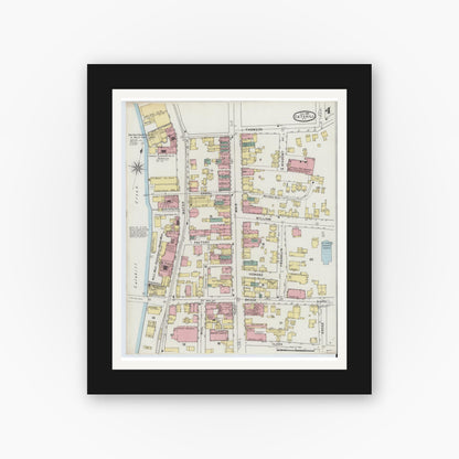 Old map wall art mockup — black gallery frame with white mat — Sanborn Fire Insurance Map from Catskill, Greene County, New York (1895), Sheet #0004