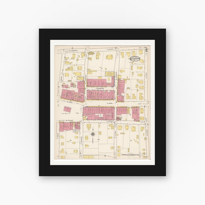 Old map wall art mockup — black gallery frame with white mat — Sanborn Fire Insurance Map from Nacogdoches, Nacogdoches County, Texas (1922), Sheet #0002