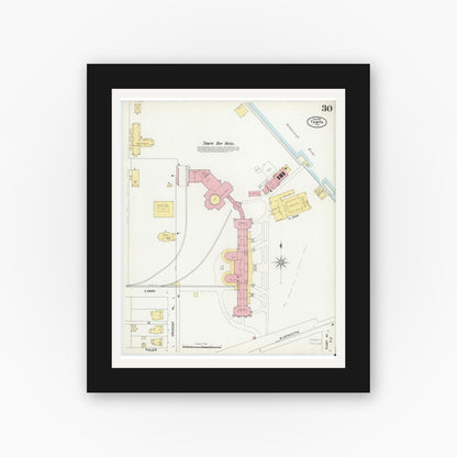Old map wall art mockup — black gallery frame with white mat — Sanborn Fire Insurance Map from Tampa, Hillsborough County, Florida (1899), Sheet #0030
