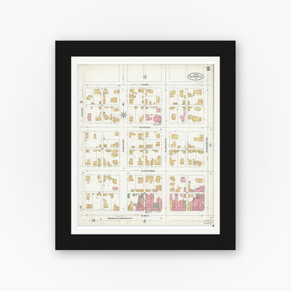 Old map wall art mockup — black gallery frame with white mat — Sanborn Fire Insurance Map from Valparaiso, Porter County, Indiana (1899), Sheet #0002