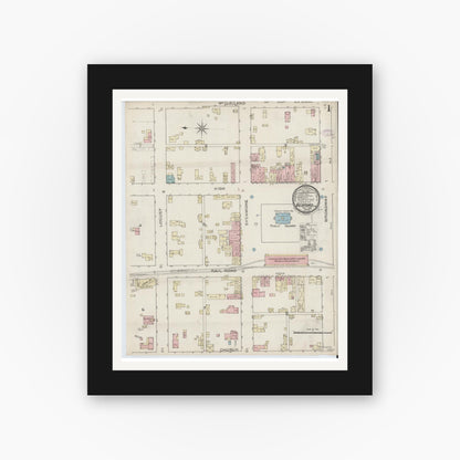 Old map wall art mockup — black gallery frame with white mat — Sanborn Fire Insurance Map from Bedford, Lawrence County, Indiana (1886) - Complete Map Set