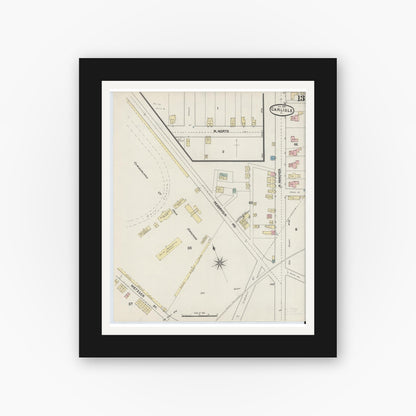 Old map wall art mockup — black gallery frame with white mat — Sanborn Fire Insurance Map from Carlisle, Cumberland County, Pennsylvania (1890), Sheet #0013