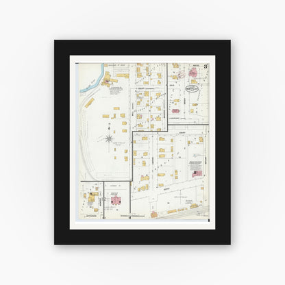 Old map wall art mockup — black gallery frame with white mat — Sanborn Fire Insurance Map from Montpelier, Williams County, Ohio (1899), Sheet #0003