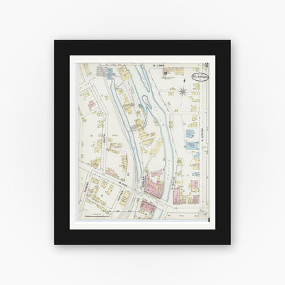 Old map wall art mockup — black gallery frame with white mat — Sanborn Fire Insurance Map from Bellefonte, Centre County, Pennsylvania (1887), Sheet #0002