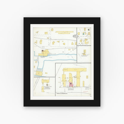 Old map wall art mockup — black gallery frame with white mat — Sanborn Fire Insurance Map from Portville, Cattaraugus County, New York (1904), Sheet #0004