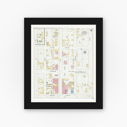 Old map wall art mockup — black gallery frame with white mat — Sanborn Fire Insurance Map from Carmi, White County, Illinois (1906), Sheet #0002