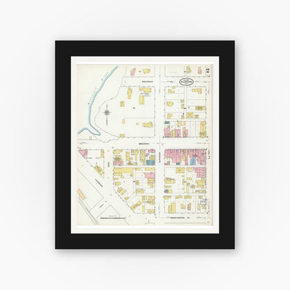 Old map wall art mockup — black gallery frame with white mat — Sanborn Fire Insurance Map from Kilbourn, Columbia County, Wisconsin (1909), Sheet #0002