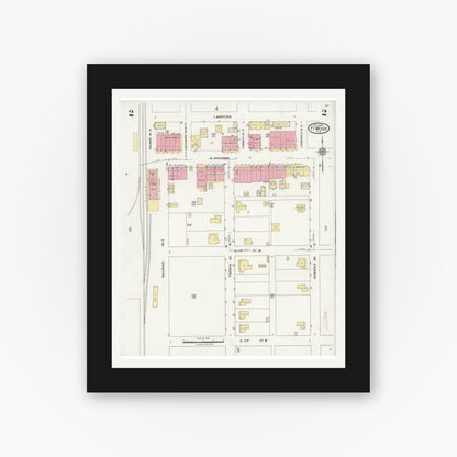 Old map wall art mockup — black gallery frame with white mat — Sanborn Fire Insurance Map from Fort Meade, Polk County, Florida (1924), Sheet #0002
