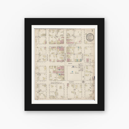 Old map wall art mockup — black gallery frame with white mat — Sanborn Fire Insurance Map from Barry, Pike County, Illinois (1885) - Complete Map Set