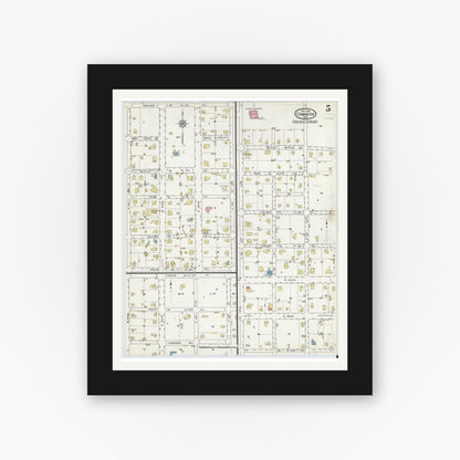 Old map wall art mockup — black gallery frame with white mat — Sanborn Fire Insurance Map from Comanche, Comanche County, Texas (1915), Sheet #0005