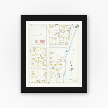 Old map wall art mockup — black gallery frame with white mat — Sanborn Fire Insurance Map from Orange, Orange County, Texas (1901), Sheet #0006