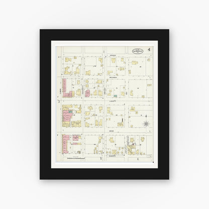 Old map wall art mockup — black gallery frame with white mat — Sanborn Fire Insurance Map from Gainesville, Alachua County, Florida (1897), Sheet #0004