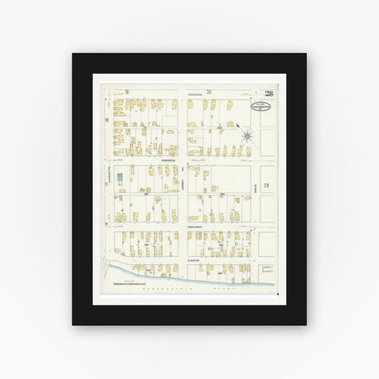 Old map wall art mockup — black gallery frame with white mat — Sanborn Fire Insurance Map from Ogdensburg, St. Lawrence County, New York (1909), Sheet #0028