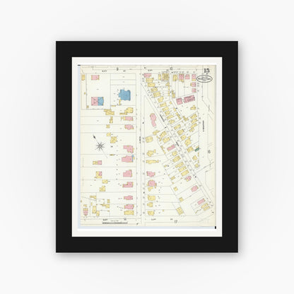 Old map wall art mockup — black gallery frame with white mat — Sanborn Fire Insurance Map from Middletown, Butler County, Ohio (1907), Sheet #0015