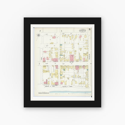 Old map wall art mockup — black gallery frame with white mat — Sanborn Fire Insurance Map from Manchester, Adams County, Ohio (1897), Sheet #0003