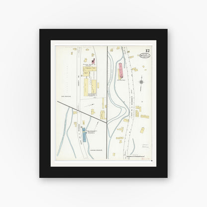 Old map wall art mockup — black gallery frame with white mat — Sanborn Fire Insurance Map from Waterville, Oneida County, New York (1912), Sheet #0012