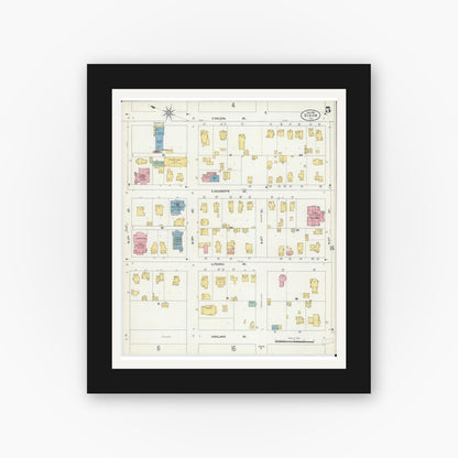 Old map wall art mockup — black gallery frame with white mat — Sanborn Fire Insurance Map from Dixon, Lee County, Illinois (1902), Sheet #0005