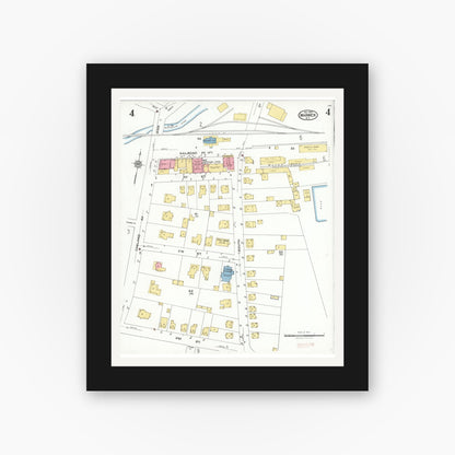 Old map wall art mockup — black gallery frame with white mat — Sanborn Fire Insurance Map from Warwick, Orange County, New York (1923), Sheet #0004