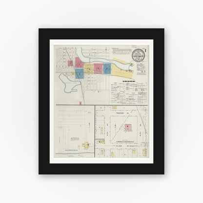 Old map wall art mockup — black gallery frame with white mat — Sanborn Fire Insurance Map from Ladysmith, Rusk County, Wisconsin (1909) - Complete Map Set