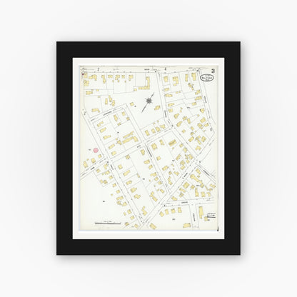 Old map wall art mockup — black gallery frame with white mat — Sanborn Fire Insurance Map from Milford, Worcester County, Massachusetts (1910), Sheet #0003