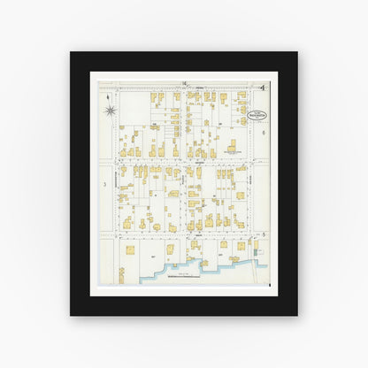 Old map wall art mockup — black gallery frame with white mat — Sanborn Fire Insurance Map from Washington, Beaufort County, North Carolina (1904), Sheet #0004