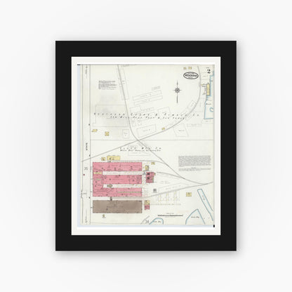 Old map wall art mockup — black gallery frame with white mat — Sanborn Fire Insurance Map from Menominee, Menominee County, Michigan (1921), Sheet #0002